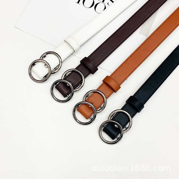 

women's pu simple all-match perforated round buckle decorative women's pu belt student trousers belt, Black;brown