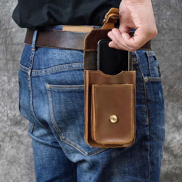 

waist bags luufan real leather men casual small bag cowhide fashion hook belt pack cigarette case 5.5" phone pouch