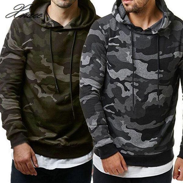 

autumn camouflage print hoodies men hip drawstring pullovers streetwear casual camo full sleeve hoodies sweatshirt xnxee, Black