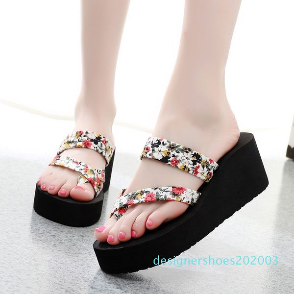 

wedge slippers women flip flop flower shoes for women sandals mules high heels slippers shoes woman home slippers summer d03, Black