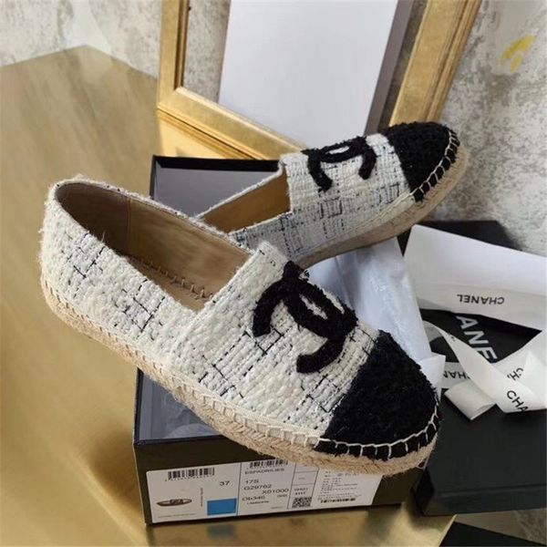

new women's espadrilles leather espadrilles tweed ecru blue black fashion shoe women casual shoes stitching flat shoes with box