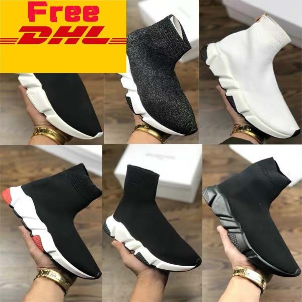

dhl 2019 designers speed trainer fashion luxury men women sock shoes black white blue oreo flat mens sport runner sneakers 112113
