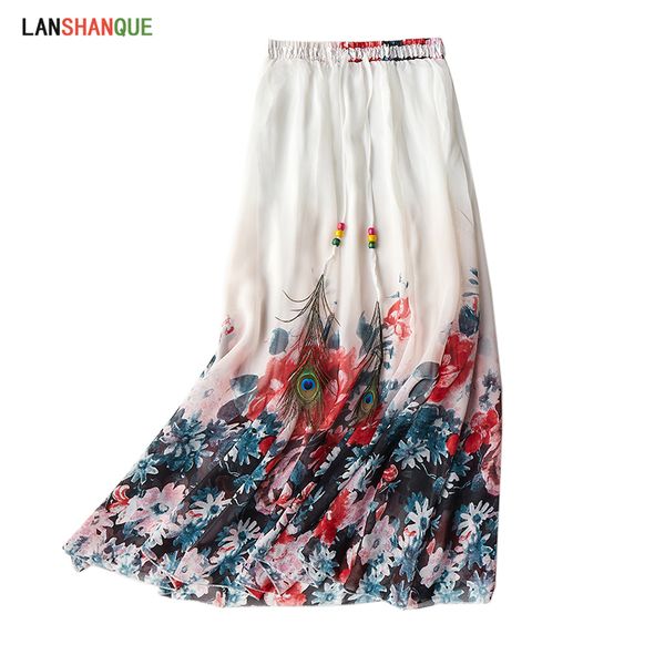

2019 summer new fashion vintage bohemia chiffon skirts floral printed women boho long beach party loose flare skirt, Black