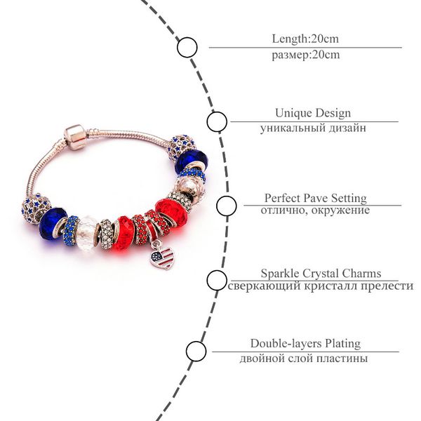 

сердце кулон флаг браслет lady diy ювелирные изделия из бисера браслет патриотический стиль, Black