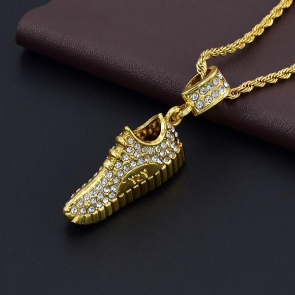 

necklace men crystal running shoes pendant hip-hop personalized shoes necklace choker jewelry collares de moda bijoux femme, Silver