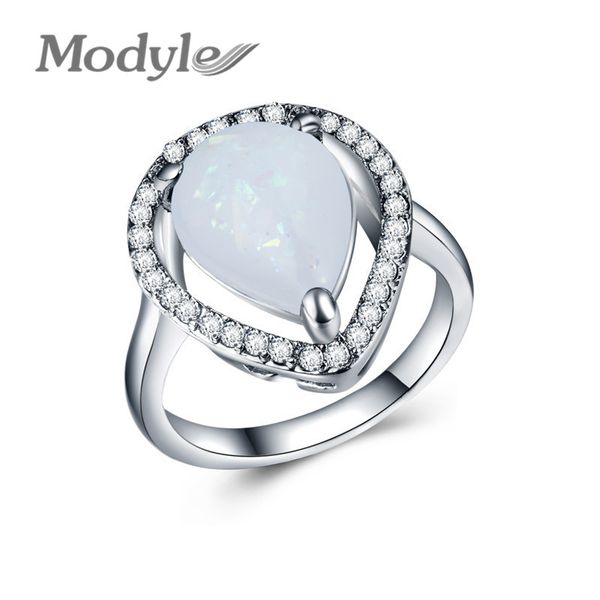 

wukalo engagement blue opal rings for women white crystal stone femme fashion wedding jewelry anillos mujer, Slivery;golden