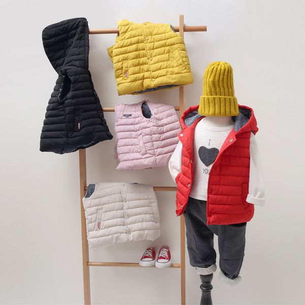 

autumn winter children's clothing polyester pure color single breasted eiderdown cotton boys girls kid fashion hooded vests, Camo
