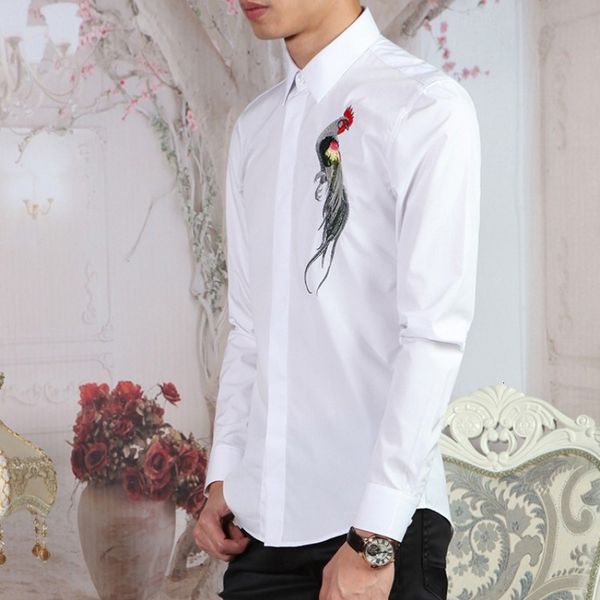 

new men formal cotton long sleeve business work shirts embroidery wedding dress shirt big size slim fit office male camisa, White;black