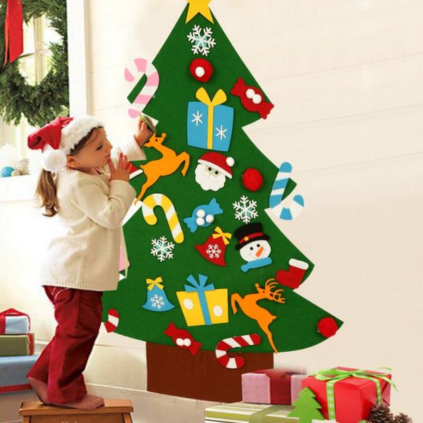 Diy Felt Christmas Tree Ornaments Xmas Diy Wall Decor For Kids Bedroom Self Stick Felt Christmas Trees Children Gifts Christmas Decoration For Sale