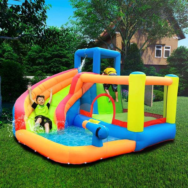 

inflatable outdoor water slide with swimming pool and gun slide bouncer castle waterslides for kids amusement park equipment