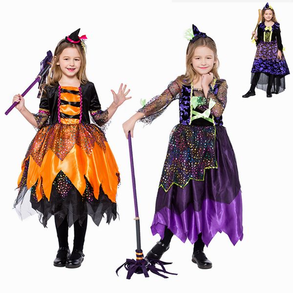 

baby kids children cosplay costumes little witch princess dress carnival halloween cosplay costumes for girls dress magic skirt, Black;red