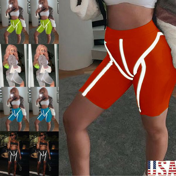 

hirigin women stretch biker bike shorts workout spandex leggings knee length luminous running tight shorts clothes s  l xl, White;red