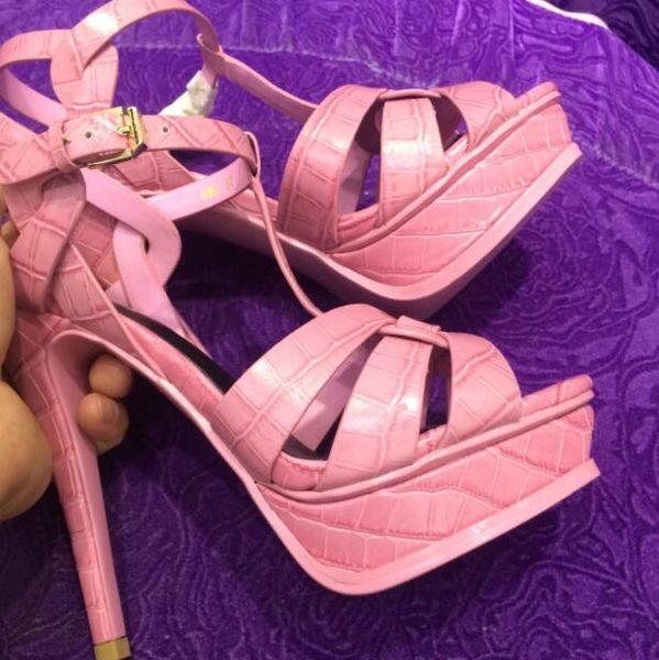 

new tribute patent/soft leather platform sandals women shoes t-strap high heels sandals lady shoes pumps original leather, Black