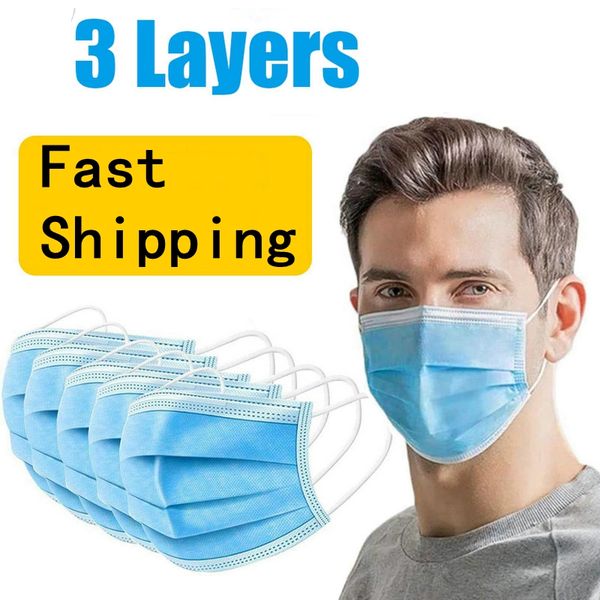 

in stock 50 pcs disposable face mask mascherine thick 3-layer mouth masks safety masks anti dust home use