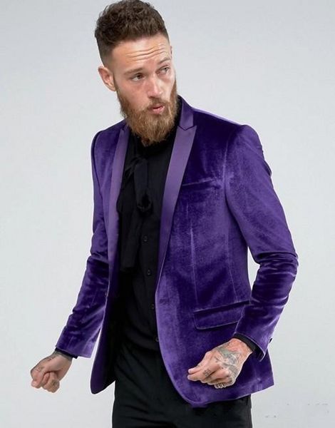 

velvet groom tuxedos purple men wedding tuxedos shawl lapel center vent popular men dinner/darty jacket blazer suit(jacket+pants+tie) 1119, Black;gray