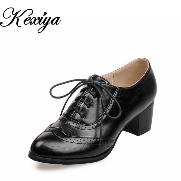

2016 new plus size 28-52 classics pointed toe women office pumps fashion spring/autumn lace-up high heel shoes zapatos mujer, Black