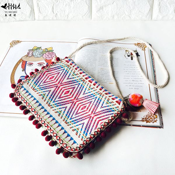 

new small bohemian bags women shoulder crossbody bag vintage fashion lady girl fringe tassel balls national women's handbags bag