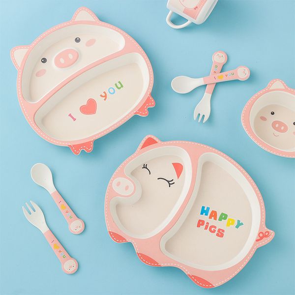 

5-piece baby cutlery set bamboo fiber cute cartoon children feeding tableware