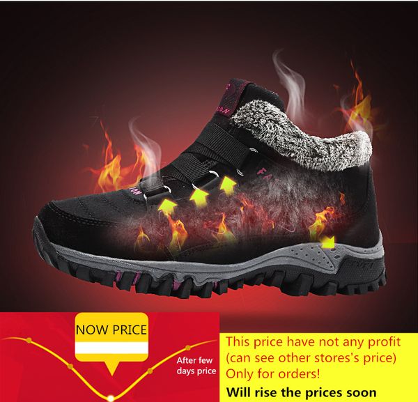 

big size36-46 men women hiking shoes winter leather fur warm ankle snow boots outdoor walking shoes mountain sport climbing boot