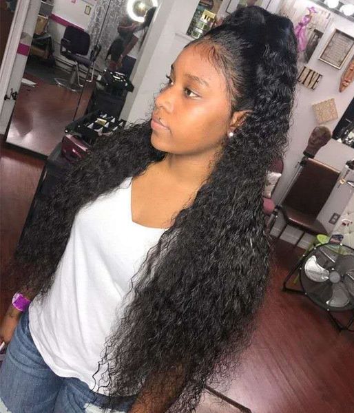 

24" curly 13x6 deep part lace front human hair wigs for black women 150% full ens pre plucked 360 wigs full ends, Black;brown