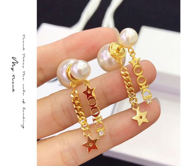 

2020 explosion style retro style pearl chain tassel super flash high-end design tide female earrings, Golden;silver