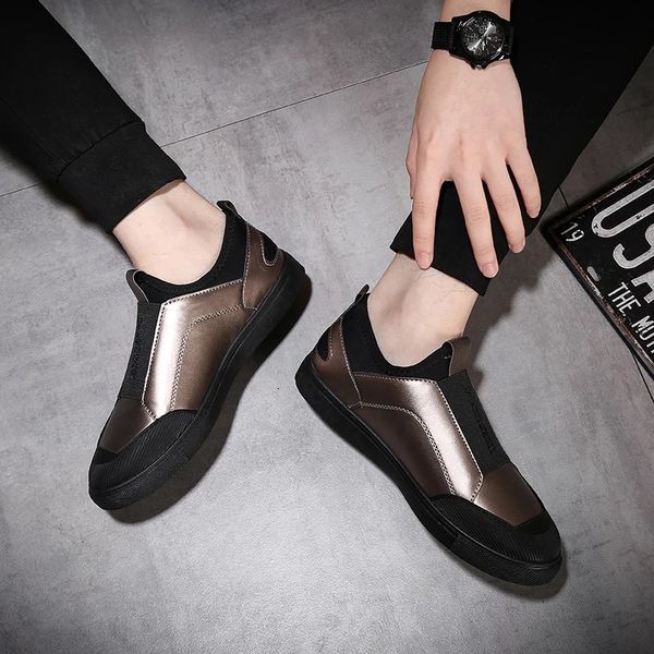 

spring men's board shoes a foot bean shoes skin waterproof shoes social boys low bottom help, Black