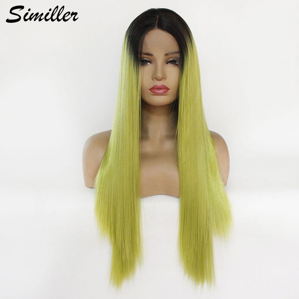 

similler black t green heat resistant straight long hair ombre wigs synthetic lace front wig for women