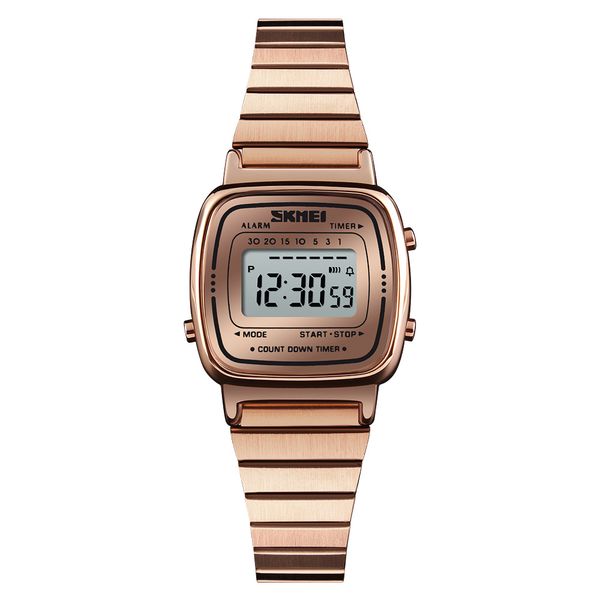 

skmei women sport watches gold ladies casual wristwatch led electronic digital watch 5atm waterproof watches relogio feminino, Slivery;brown