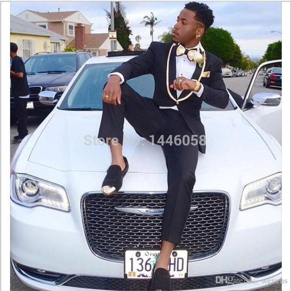 

latest coat pant designs black gold tuxedo prom wedding suits for men slim fit 2 pieces blazer pants custom groom suits 2018, White;black