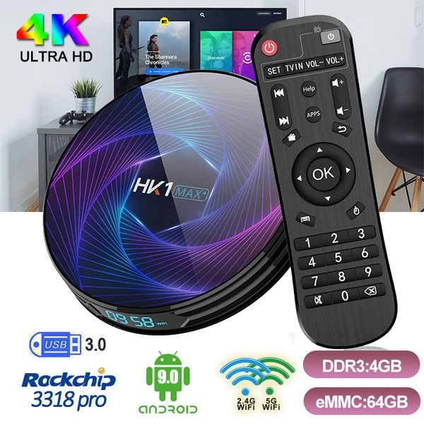 

1 pcs android 9,0 smart tv box 4gb 128gb 64gb rk3368pro hk1 max plus 2,4 + 5g wifi 4k 1000m set top box