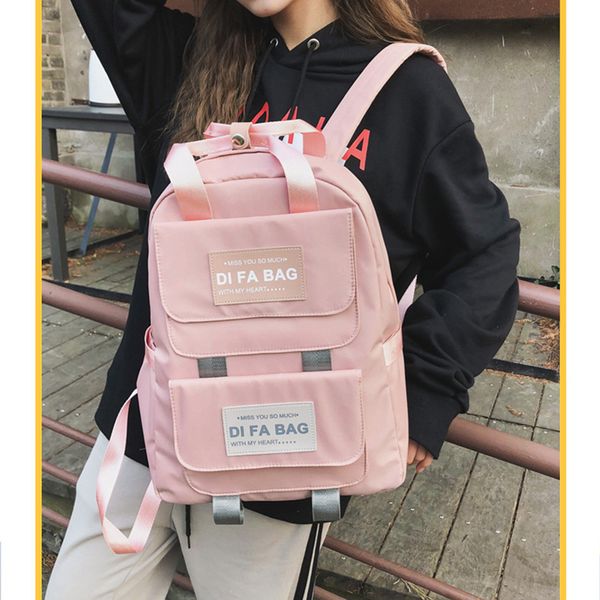 

large waterproof nylon pink women backpack girls for teenage school bags portable bagpack college wind casual daily daypack