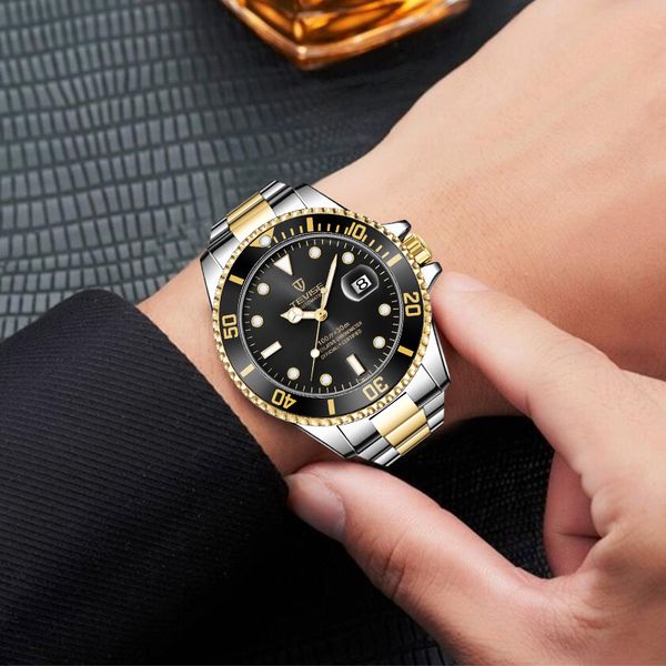 

fashion brand tevise green water ghost men stailness steel automatic mechanical/quartz watch men luminous business wristwatches 201119, Slivery;brown