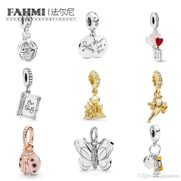 

hywo 100% 925 sterling silver 1:1 ladybug butterfly lights castle new york forever sister heart balloons hearts interlaced books pendant, Black