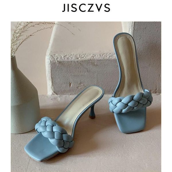 

weave one strap high heel slippers women open toe two wear sandals women summer fashion outside non-slip casual shoes, Black