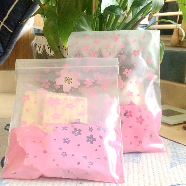 

100pcs clear cherry blossoms self-adhesive self sealing plastic bags for candy packing resealable candy cookie packaging bag