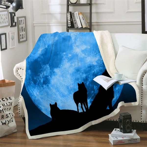 

moon wolves 3d printed sherpa blanket couch cover travel youth bedding outlet velvet plush throw fleece blanket bedspread new