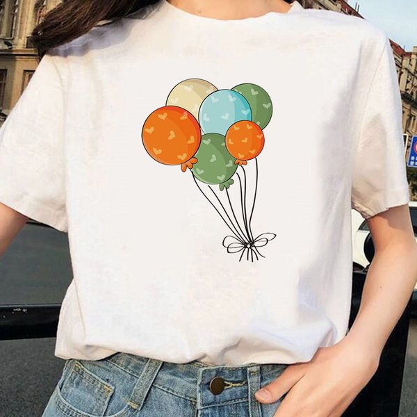 

women clothes t-shirt fashion balloon printed female tees graphic harajuku cool tshirt female camisas mujer, White