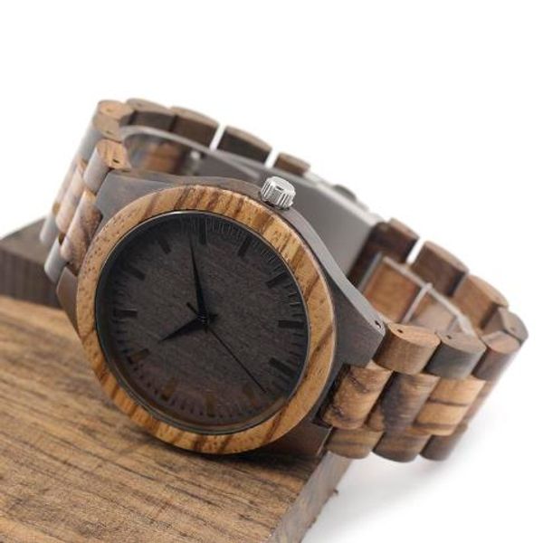 

wholesale- bobo bird d30 round vintage zebra wood case men watch with ebony bamboo wood face with zebra bamboo wood strap japanese movement, Slivery;brown