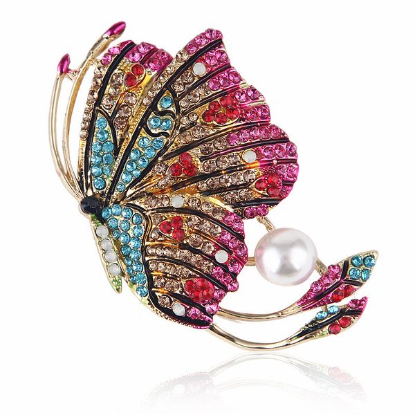 

color drilled oil enamel will butterfly insect pearl brooch brooch pin accessories, Gray
