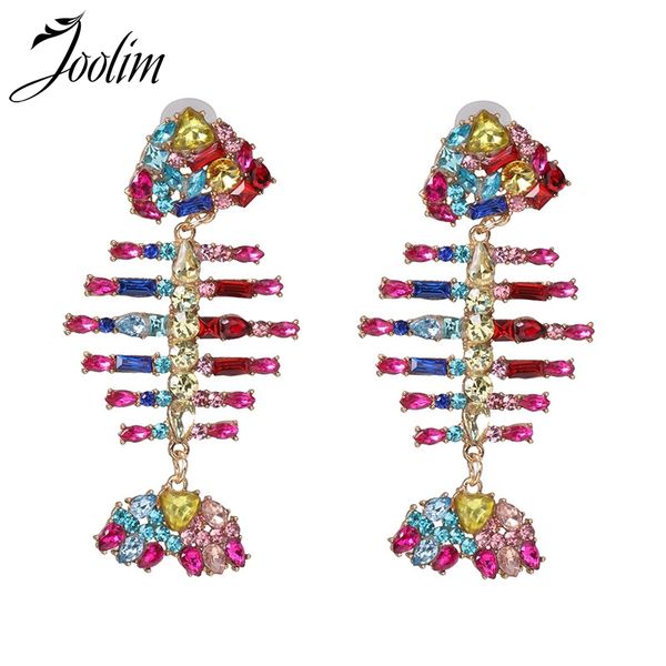 

joolim colorful glass pave fishbone dangle earring drop earring, Silver