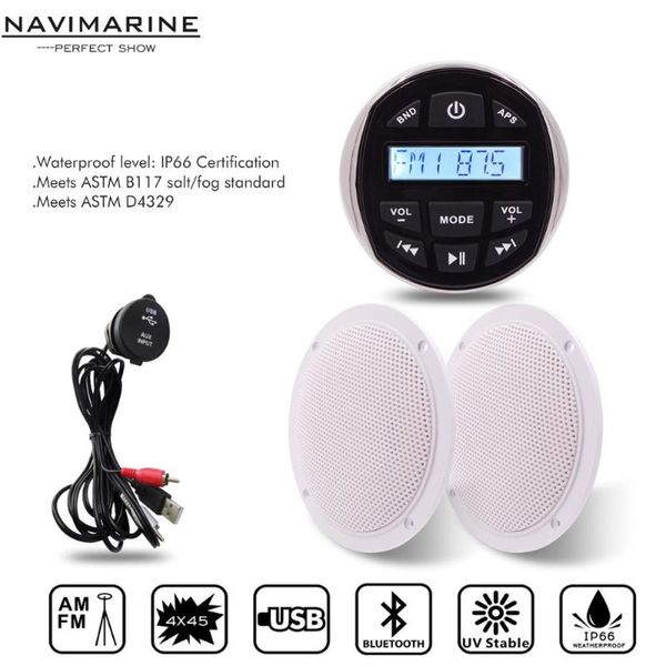 

водонепроницаемый морской радио bluetooth лодка стерео fm am приемник+1 пара 5.25 " морские динамики+usb аудио кабель для utv rv мотоцикл ав