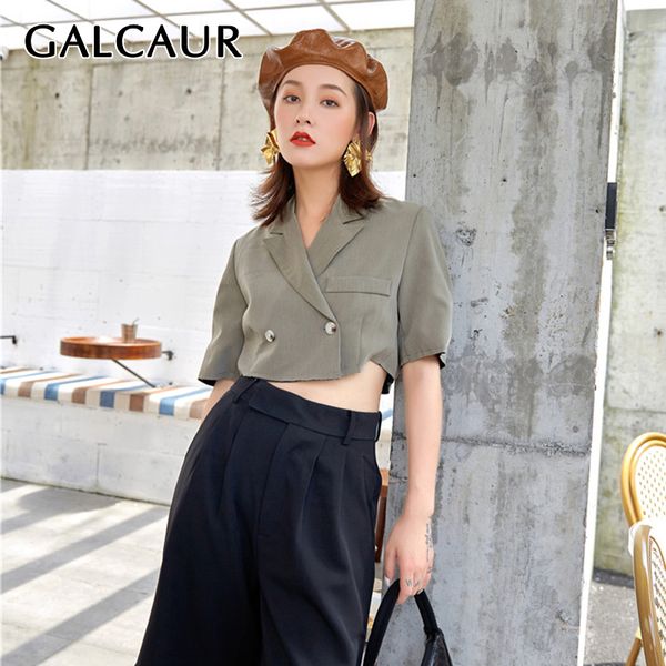 

galcaur korean elegant solid blazer for women notched collar half sleeve short coats female fashion summer clothing 2019 new, White;black