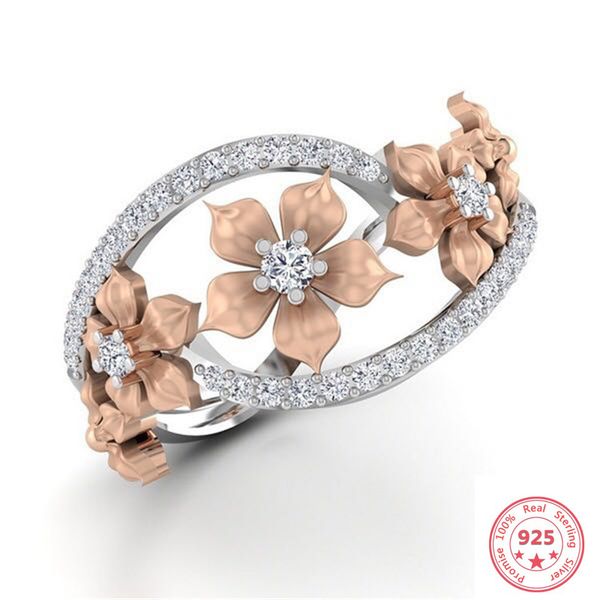 

925 sliver flower shape diamond ring for women luxury anillos wedding bizuteria z gemstone s925 sliver jewelry ring with box, Golden;silver