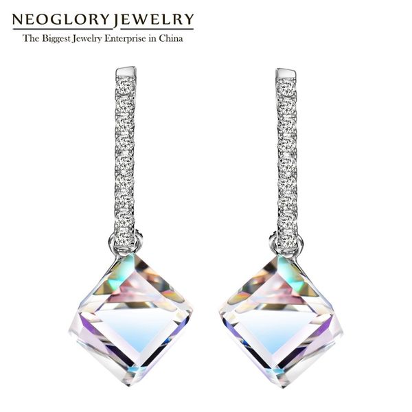 

neoglory fashion long big square dangle earrings for women 2020 new jewelry embellished with crystals from swarovski, Silver
