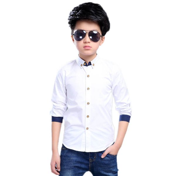 

kids blouse shirt 2019 new spring shirts for boys long sleeve children solid white school blouse 4-15t kids clothes boys, White;black