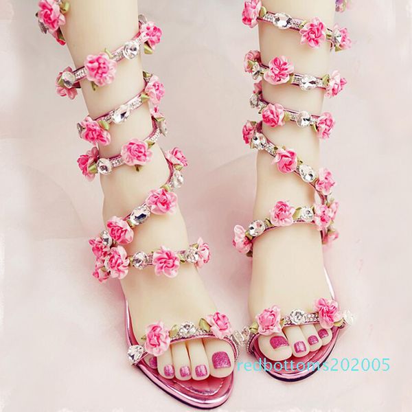 

women wedding sandals 2016 crystal and pink flower women gladiator sandal summer dress shoes wedge heel open toe bridal boots r05, Black