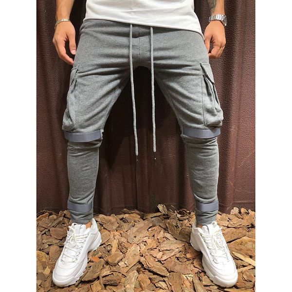

sport style drawstring design side pockets solid cotton pant for men trouser mens pencil pants, Black
