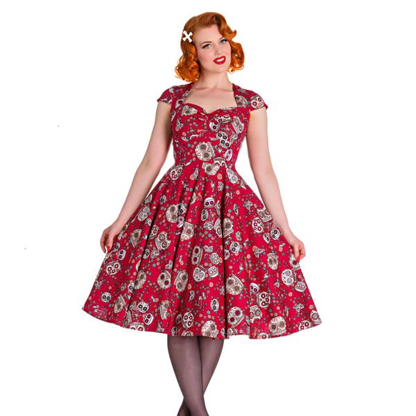 

женщина одежда женская платья лето skater платье элегантный vintage red бальное sugar skulls печать 50s вечер партии большой размер одежды, Black;gray