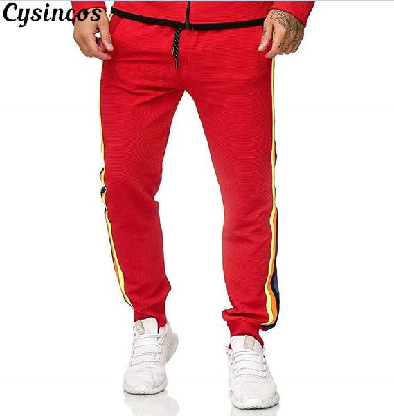 

cysincos jogging pants men striped sport sweatpants running men breathable sport pants elasticity fitness trackpants trousers, Black