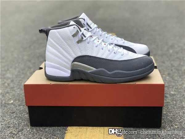 

est air authentic 12 dark grey white basketball shoes retro real carbon fiber 12s men sports sneakers 130690-160 with box